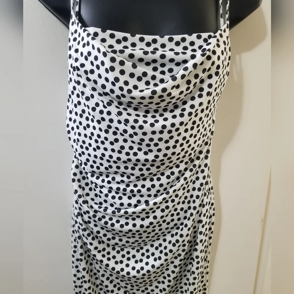 Zara Black and White Polka Dot Ruched Bodycon Dress Small - Picture 7 of 7